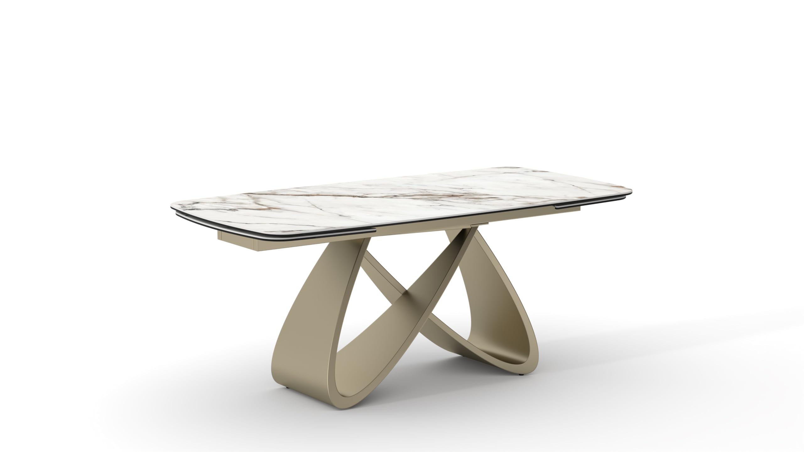 PAZZO DESIGN Tavolo Allungabile Zeno, Piano In Vetro Ceramica Calacatta Marble, Gambe Oro, Cucina, Soggiorno, Ceramica, 180 x 90 x h76 cm - id_2300