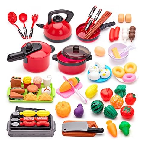 Children's kitchen toys 74 pieces, children's toy sets, food toys, fruit and vegetable kitchen children's role play toys, kitchenware pots and pans set educational learning toys Cover