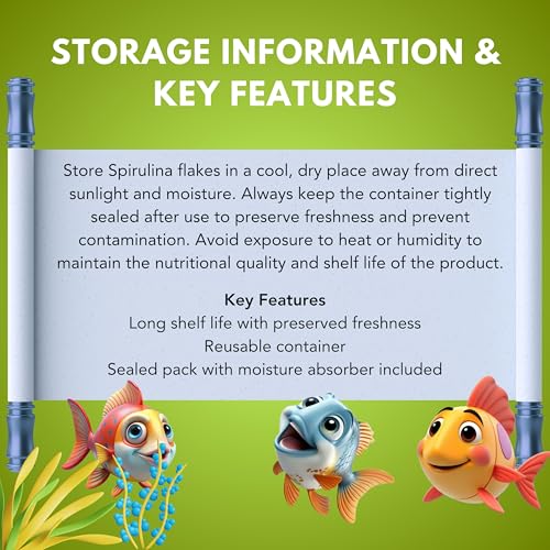 Image of Spirulina Flakes 25g Fish Food with 54% Protein for Guppy,Betta Fish,Guppy Fries,Tetra and All Types of Tropical Fishes
