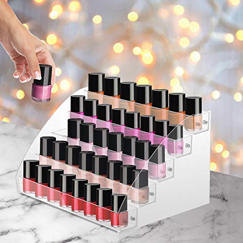 5 Tier Nail Polish Rack Clear Acrylic Organiser, Clear Acrylic Cosmetic Organiser & Gel Nail Polish Display Stand Holder, Transparent Nail Varnish Bottles Holder Display on a Table, Desk or Shelf - Image 5