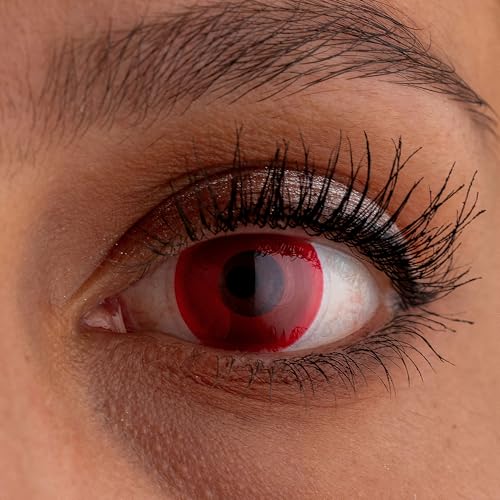 LEXXOO Farbige Kontaktlinsen ohne Stärke 1 Paar (2 Stück) Evil Eyes Kontaktlinsen Farbig für Halloween Fasching Karneval & Cosplay Rote Kontaktlinsen mit UV-Schutz