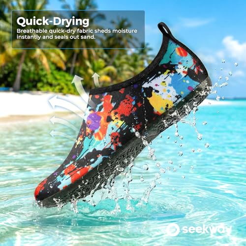 Image of SEEKWAY Water Shoes Women Men Adult Quick-Dry Aqua Socks Barefoot Non Slip for Beach Swim River Pool Lake surf Black SK002(U)