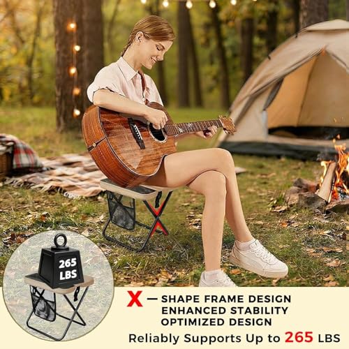 Image of Portable Folding Camping Stool, Lightweight Outdoor Folding Seat with Carry Bag, Heavy Duty 150KG Capacity Mini Camping Chair for Fishing, Hiking, Hunting, Travel, Picnic