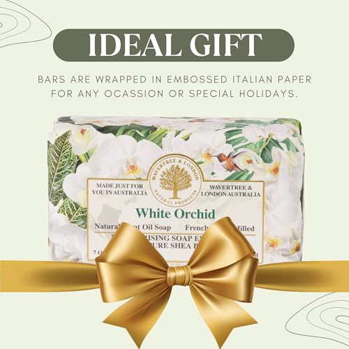 Image of Wavertree & London White Orchid Scented Natural Soap (2 Bars), 7oz Moisturizing French Triple Milled Soap Bars enriched with shea butter - Pure Plant Based Bath & Body Bars for All Skin Types