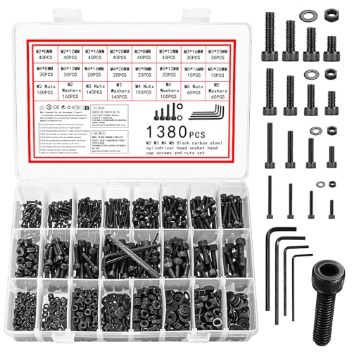 Vwoqiy 1380 Pcs Vis et écrous, M2 M3 M4 M5 Visserie Boulons et écrous, Vis et Boulon et Rondelles...
