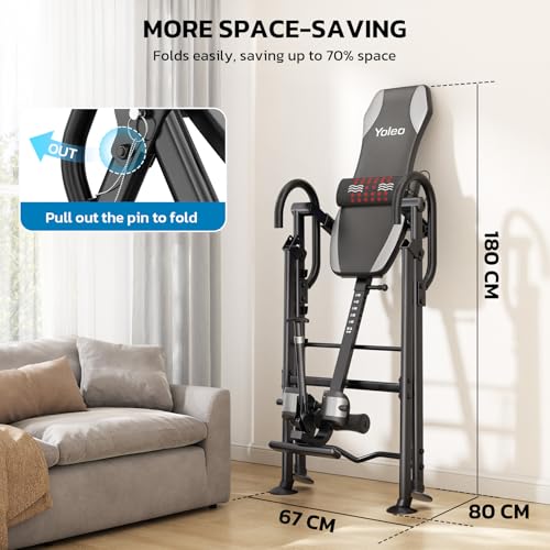 Image of YOLEO Gravity Inversion Table for Back Pain Relief 2026 New Inversion Table w /Heat and Massage Lumbar pad Back Stretcher Machine 300 lbs