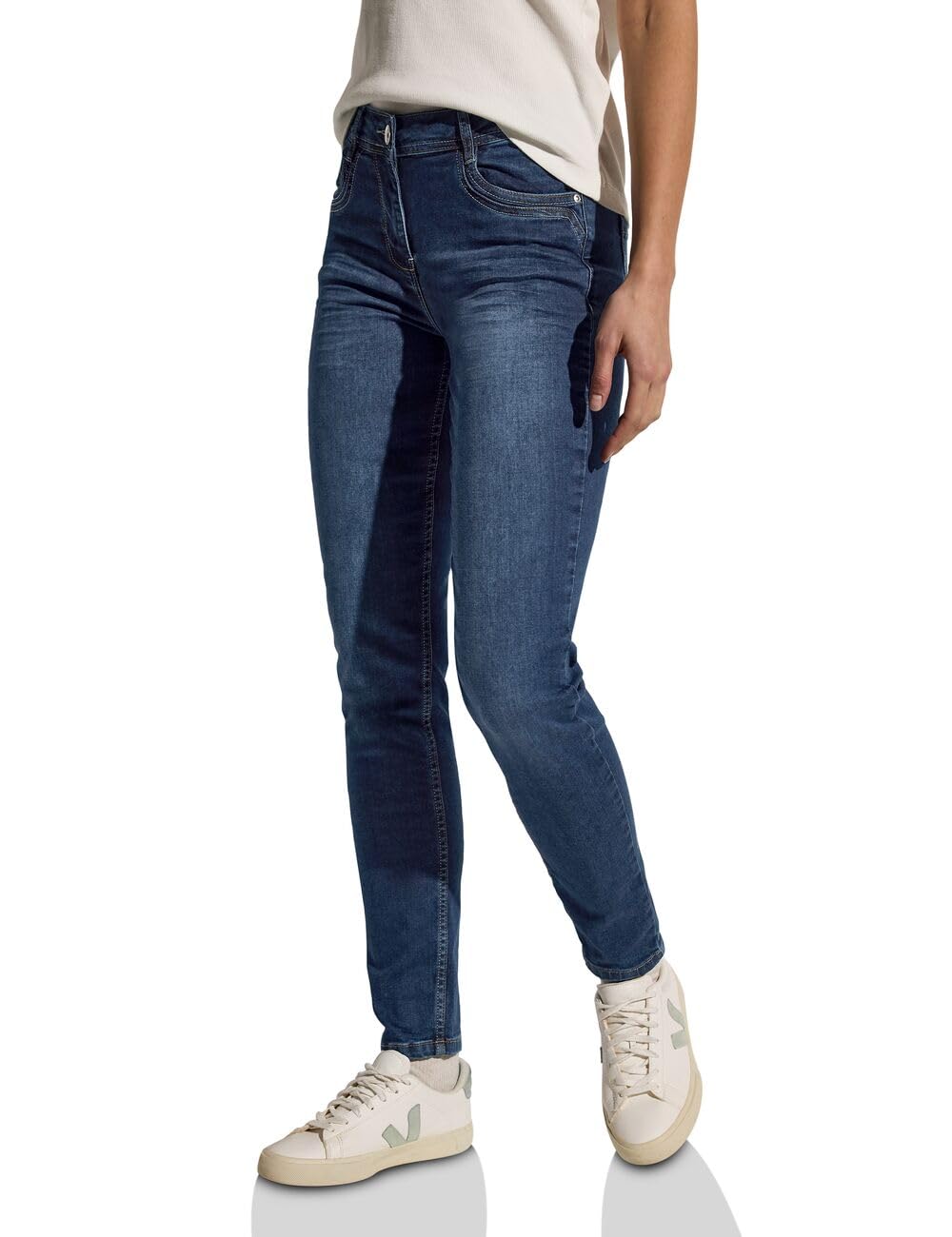 Cecil Women's Style Toronto 1-knopf 59 Slim fit Jeans, Mid Blue Wash, 28W x 32L