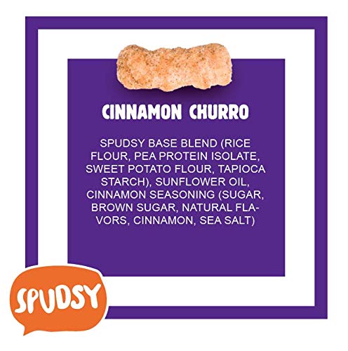 Spudsy Sweet Potato Puffs | Vegan, Gluten Free Snacks | Plant-Based, Allergen-free, Non-GMO, Kosher, Superfood Snack | Cinnamon Churro (8 Pack, 1 oz Bags)