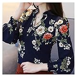 ZSQAW Blouse Women V-Neck Office Blouse Women Tops Long Sleeve Print Chiffon Blouse Shirt Women Shirts (Color : A, Size : XL Code)