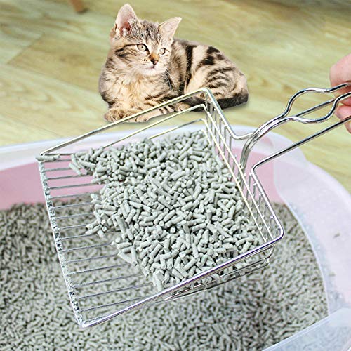 Peneiradora de lixo de aço inoxidável para gatos Peneiradora de cocô de gato com cabo longo Peneirin