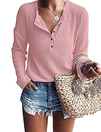 Image of MOLERANI Womens Long Sleeve Waffle Knit Henley Shirts Tunic Tops