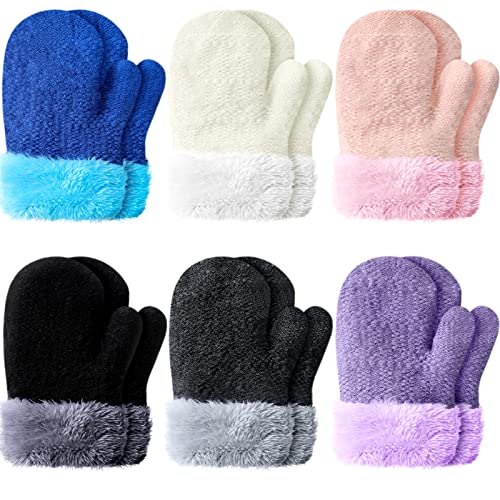6 Pairs Toddler Mittens Fleece Lined Baby Winter Mittens Knitted Toddler Girls Mittens Warm Stretch Kids Winter Fleece Gloves for Boys Girls 0-4 Years Old