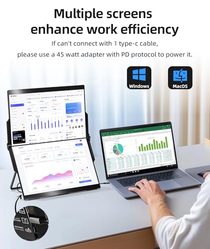 Image of Ingnok Dual Monitor, Dual 15.6 inch & 18.5 inch Laptop Screen Extender with 4 Speakers, Mini HDMI and Type-C Ports Ensure Easy Plug-and-Play with laptops, PCs, and Mini PCs