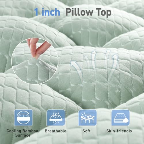 Image of Dual Layer 3 Inch Memory Foam Mattress Topper Twin XL Size, 2 Inch Gel Memory Foam Plus 1 Inch Cooling Pillow Top Mattress Pad Cover, with 8-21 Inch Deep Pocket, Green