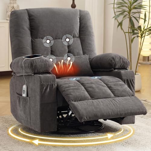 Image of Swivel Rocker Recliner Chair with Vibration Massage and Heat Ergonomic Lounge Chair for Living Room with Rocking Function and Side Pocket, 2 Cup Holders, USB Charge Port