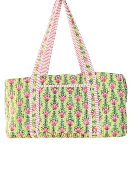 Large Cotton Weekender Travel Bag, Handmade Quilted Fabric Duffle Bag, Block Printed Overnight Bags, Hand Luggage Bag, Bags for Women, (20x10x10")4
