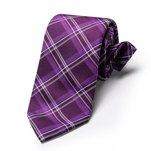 Image of Barry.Wang Plaid Ties Mens Silk Necktie and Tie Clip Checkered Tie for Wedding Party Business Formal