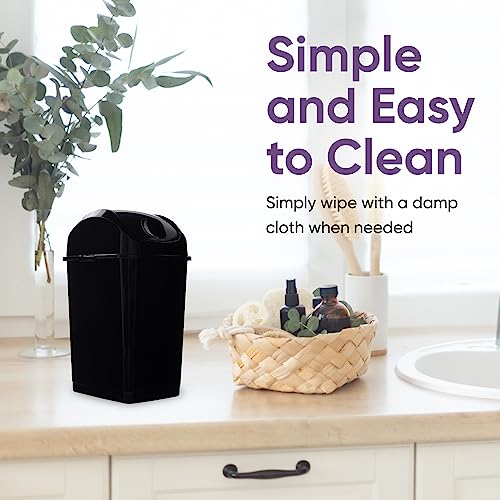 Image of Superio Small 2.5 Gallon Plastic Trash Can with Swing Top Lid, Compact Slim Waste Bin for Under Desk, Office, Bedroom, Bathroom, Dorm Room, 10 Qt. Portable Garbage Can (Black)