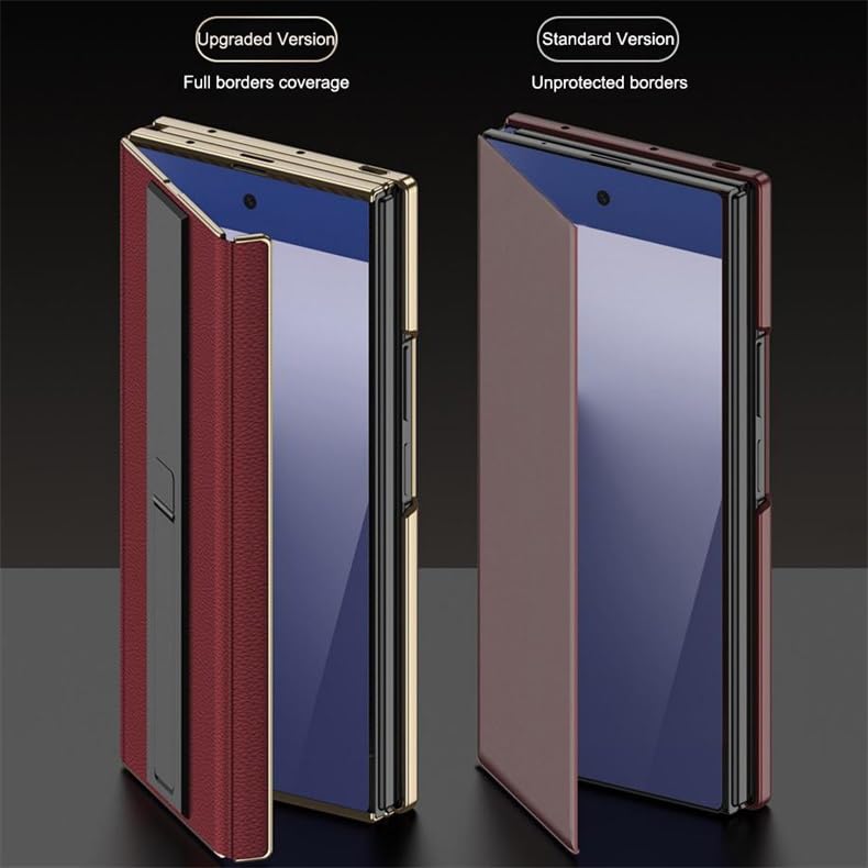 Skórzane etui na telefon Samsung Galaxy Z TriFold z wbudowaną osłoną ekranu ze szkła hartowanego, magnetyczne etui z klapką z podwójnym składanym stojakiem, ochrona całej obudowy (czarne, platerowana