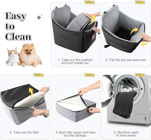 INDYBUD Hunde Autositz für Kleine/Mittlere Hunde, Memory-Schaum Erhöhter Hundesitz Auto, Abnehmbar & Waschbarer Hundebett Auto mit Aufbewahrungstaschen und Sicherheitsleinen (Schwarz Grau, Mittel)