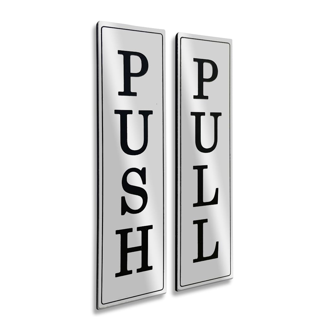 Coastville Push Pull Door Sign | Set of 2 Engraved Decal | Coffee Shop Entrance Business Vertical Door Sign | 3M Adhesive Easy to Install with 3M Adhesive Tape Backing | Weatherproof UV Resistant