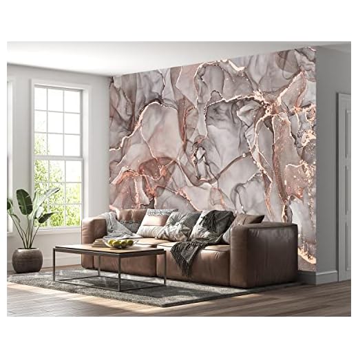 Pink Grey Marble Wallpaper - Wall Mural for Living Room - Self Adhesive Vinyl Wallpaper - 375cm x 263cm (147.6" x 103.5")