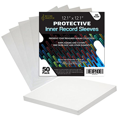 Inner Vinyl Record Sleeve by Record Investor, 50 Pack Crystal Clear 2 Mil LPs Durable Protective Jacket