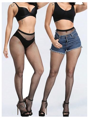 OYOANGLE Women's 4 Pairs Hollow Out Fishnet Mesh Tights See Through High Waist Sheer Pantyhose4