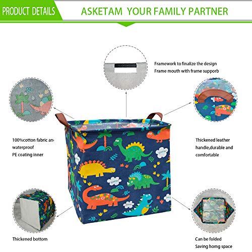 Asketam Square Canvas Collapsible Fabric Baby Toy Box Storage Bin Bedroom Decor Closet Kids Laundry Baskets Toy Organizer,Shelf Basket Nursery Storage,Gift Baskets (Color Dinosaur) #TOP2