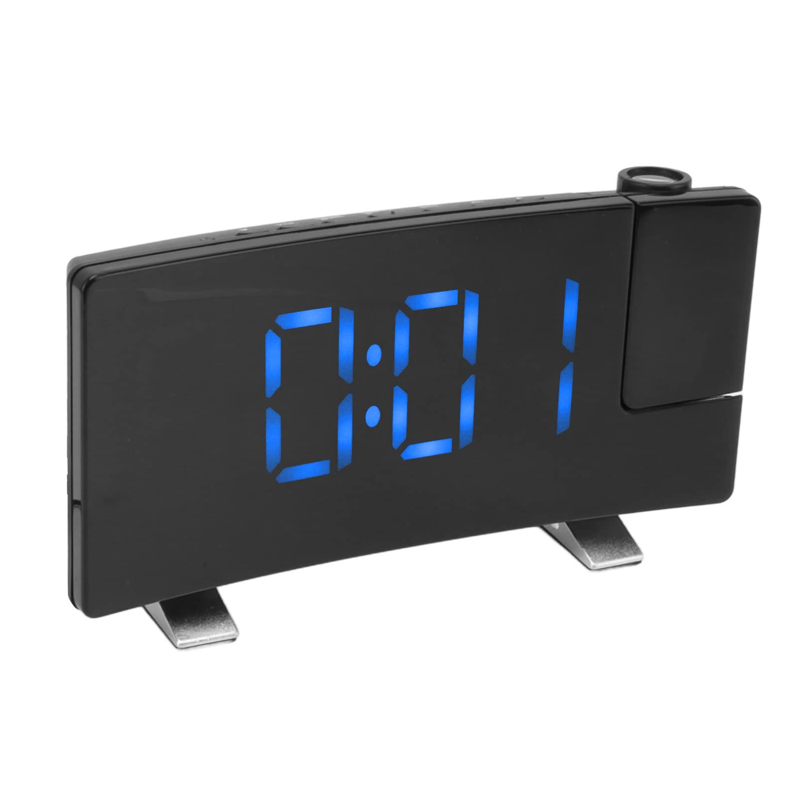 LEYT Réveil à Projection Radio, Horloge à Projection Numérique ABS Gradation en Continu Double Alarme Réglages Corps Noir pour Salon (Lettres Bleues)