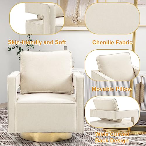 ODUWA Swivel Barrel Chairs,Modern Square Chenille Arm Chair with Gold Stainless Steel Base,Upholstered Comfy 360 Degree Swivel Single Club Chair,Leisure Chair - Thumbnail 4