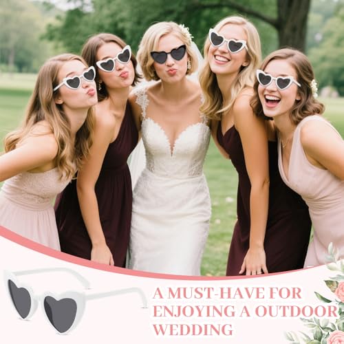 51 Pairs White Heart Shaped Sunglasses Bulk Set, 50 Wedding Sunglasses for Guests and 1 Wooden Signboard, Bridesmaid Sunglasses for Wedding Reception and Bachelorette Favors4
