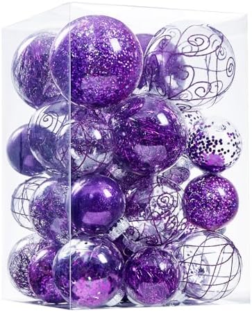 Wironlst Christmas Ball Ornaments Shatterproof Clear Large Plastic Hanging Ball Decorative Baubles Set with Stuffed Delicate Decorations (Multi-Size, Purple)