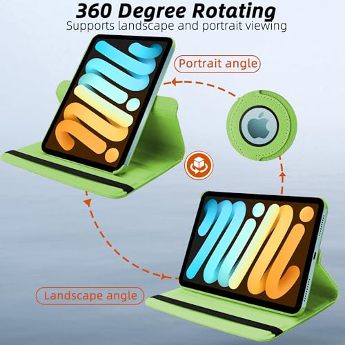 Image of TGK 360 Rotatable Smart Flip Cover for iPad mini 7 Case A17 Pro 2024, iPad mini 7th /6th Generation 8.3 inch (Green)