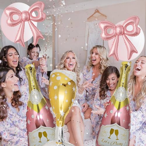 4 Pcs Champagne Balloons, Huge Rose Gold Champagne Bottle Goblet Aluminum Foil Balloons for Birthday, Bachelorette, Bridal Shower, Wedding, Anniversary, Engagement Party Decorations Supplies - Image 7