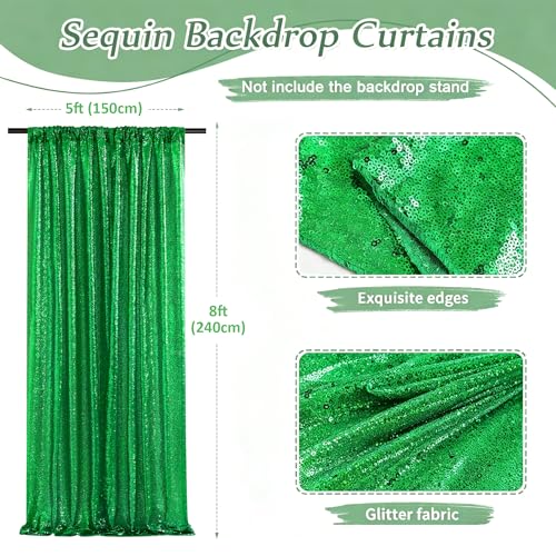 Image of Green Sequin Backdrop Curtains-1 Panel 5FTx8FT Green Backdrop for Wedding, Glitter Party Decorations Background Drapes for Birthday Party Anniversary Graduation Photo Booth Decor