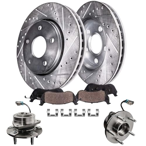 Image of Detroit Axle - 6PC Both Front Wheel Bearing Hubs and Disc Brake Kit Rotors | w /Ceramic Pads Replacement for 2005-2006 Chevy Equinox - [2002-2007 Saturn Vue] - 2006 Pontiac Torrent - w /ABS