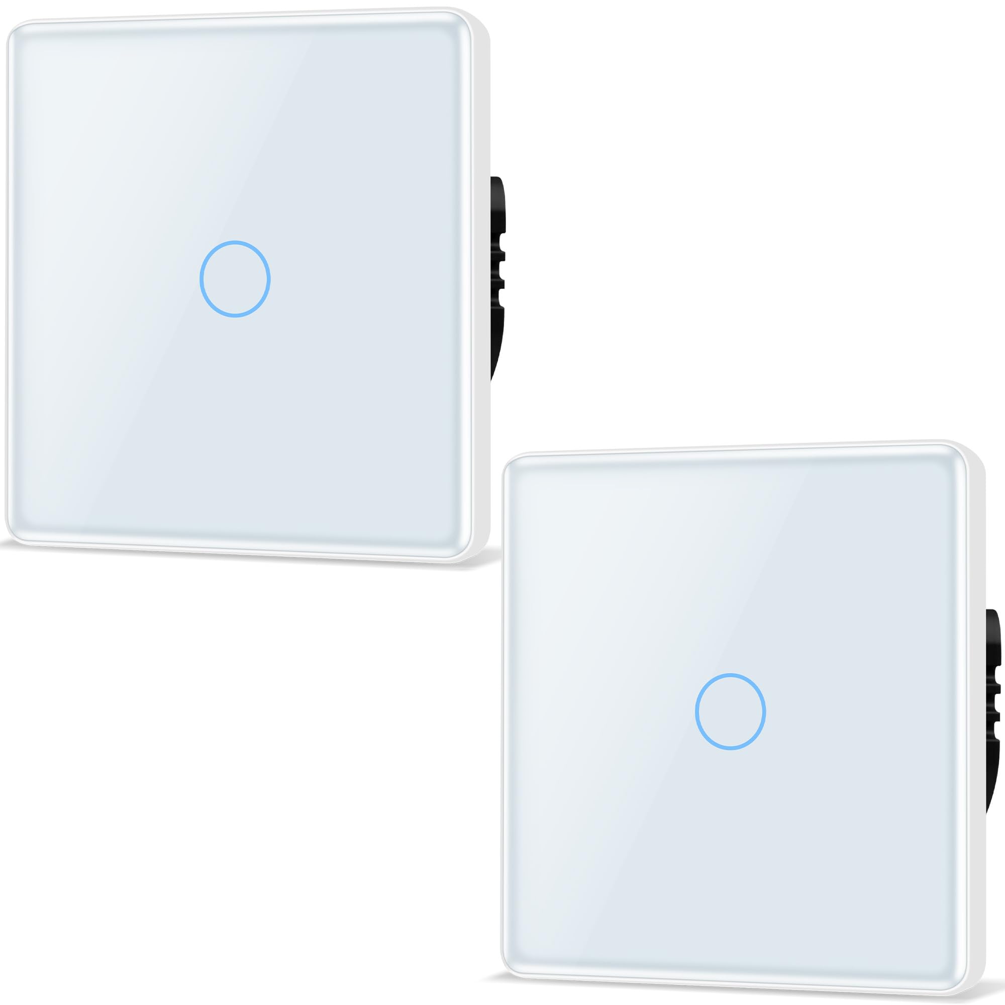 TAWOIA Touch Lichtschalter 1 Fach 2 Wege Unterputz Schalter mit 2.5D Curved Glas Platte 86 * 86mm Wandlichtschalter Weiß 2er-Pack