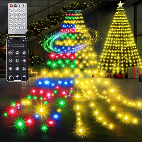 30+ Modes Coated Christmas Tree Lights Indoor with Remote - 7.5Ft x 12 Lines 336 LED Cascading Twinkle Lights Ring for Christmas Tree, Smart App Outdoor Waterproof for 7 7.5 8 Ft Xmas Tree