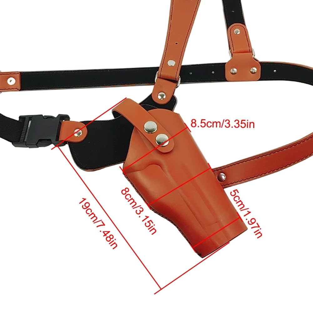 DONGKER Holster D'épaule en Cuir,Étui D'épaule Réglable pour Pistolet Vertical Dissimulé avec 7 Porte-balles pour 1911 G17 G17 G20 G23 M9 P85