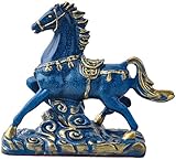 DYG Feng Shui Pferd Statue Ornament, Harz Blau Pferd Statue Ornament Pferd Skulptur Handwerk Home Office Dekoration Zubehör Hochzeitsgeschenk, Blau