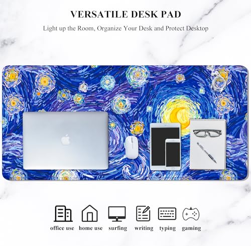 Image of Auhoahsil Desk Mouse Pad, Large Gaming Mousepad, XXL Desk Pad, Extended Long Superior Micro-Weave Cloth Non-Slip Rubber Big Computer Mouse Mat for Gamer, Office & Home, 35 inch x 15 inch, Blue Starry Night