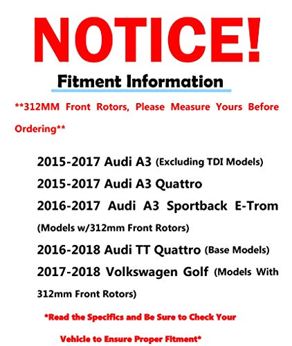 Image of Detroit Axle - Front Brake Kit for Volkswagen Golf Alltrack GTI | Audi A3 Quattro Drilled & Slotted Disc Brake Rotors Replacement Ceramic Brake Pads: 12.28 inch inch Rotor