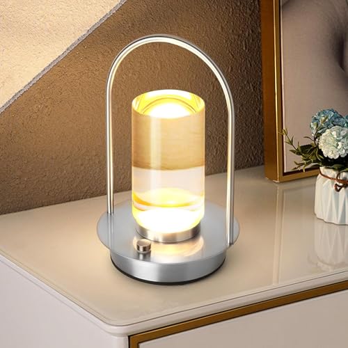 BomKra LED Dimmbare Tischlampe Kabellos, Akku Tischlampe Touch Dimmbar 3 Farbtemperatur Tischleuchte, Tragbare Kristall-Laternen Lampe für Innen und Aussen mit USB-C (Silber) BomKra LED Dimmbare Tischlampe Kabellos, Akku Tischlampe Touch Dimmbar 3 Farbtemperatur Tischleuchte, Tragbare Kristall-Laternen Lampe für Innen und Aussen mit USB-C (Silber)