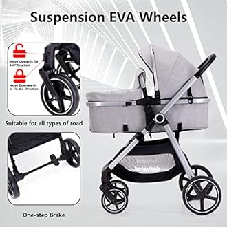 2-in-1 Baby Stroller - Folding Infant Newborn Pram Stroller with Reversible Seat - Toddler Strollers for 0-36 Months Old Babies (Grey)