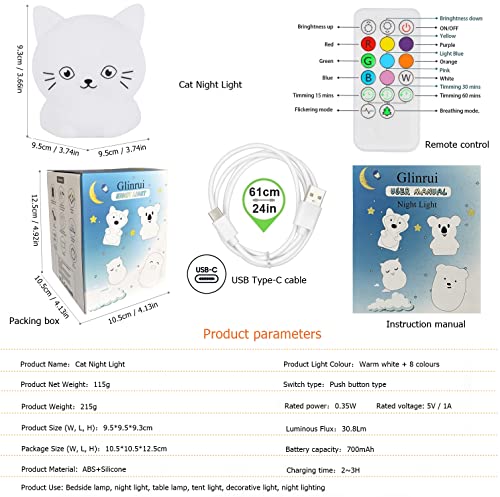 Image of Cat Night Lights Children's Room Lighting, Toddler Bedroom Sleep Lights Bedside lamp - 9 Colors Lamps Room Decor for Toddlers /Boys /Girls /Adults /Bedroom /Bathroom /Outdoor /Camping - Medium