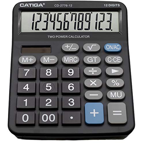 Desktop Calculator with 12 Digit LCD Display Screen, Home or Office Use, Easy to use with Clear Display/Memory Functions, CD-2775 (Black Large)