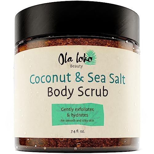 Coconut and Dead Sea Salt Body Scrub - Body Scrub Exfoliator, Scrubs & Body Treatments with Hyaluronic Acid & Vitamin E, Exfoliating Body Scrub to Moisturize & Remove Dead Skin, Exfoliating Scrub