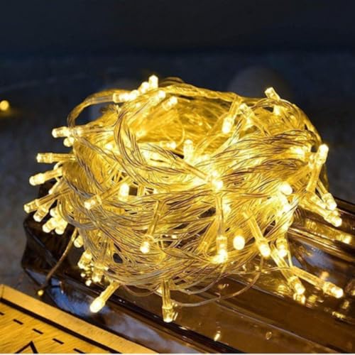 Cordão Pisca Natal 30m Branco Quente 300 Leds 8 Modos Luvinco 110v