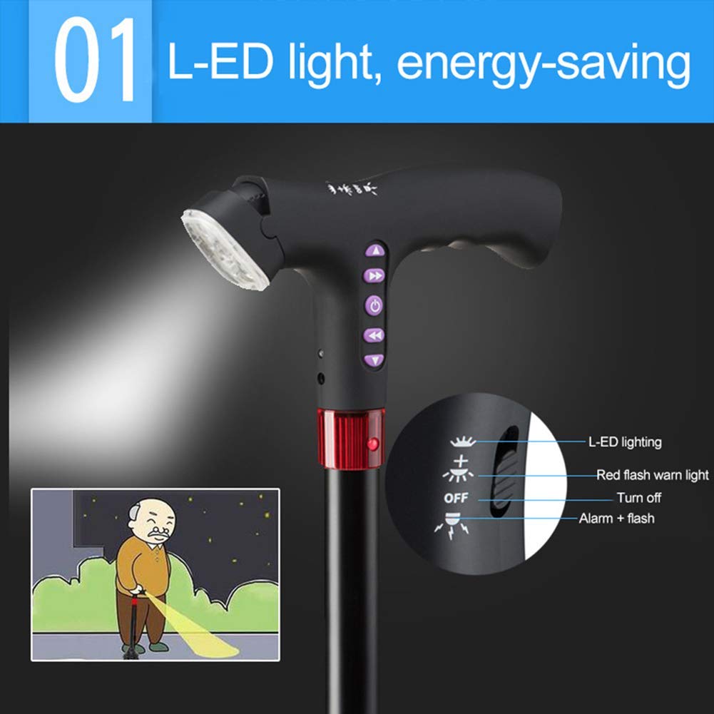 Bastón para Caminar con luz, muleta Ajustable, Radio FM, MP3, Alarma de caída Inteligente, Bastones confiables para Padres Mayores